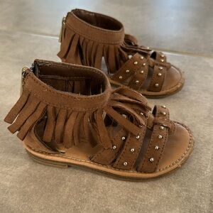 OshKosh B'Gosh Genuine Kids Girl's Brown Suede Moccasin Zip Back Sandals - 7